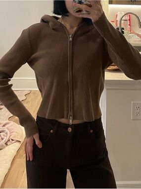 PacSun Brown Zip-Up Ribbed Hoodie